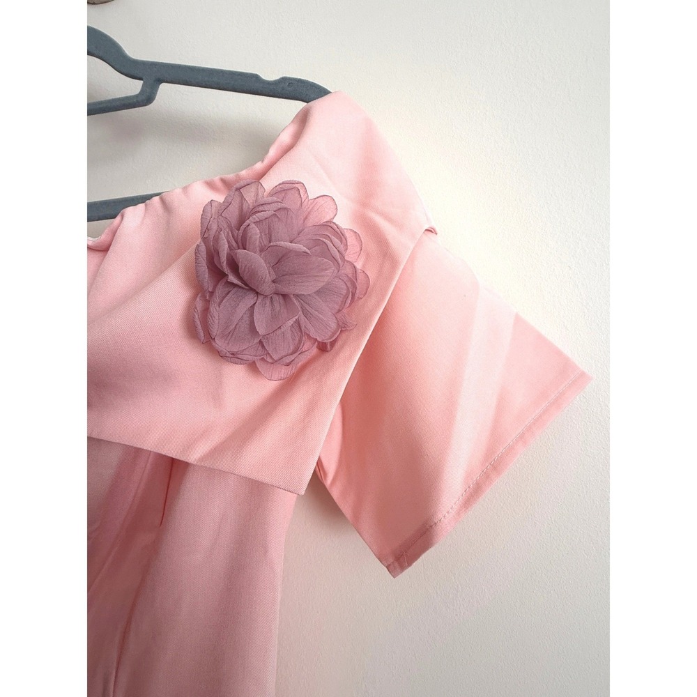 Pink Off The Shoulder Wide Leg Jumpsuit Floral Applique Formal Wedding Guest - Picture 3 of 8